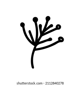 Vector illustration of a branch for Valentine's Day with a black line on an isolated background. Single, simple, festive picture in doodle style. Design for cards, stickers, posters, web, packaging.