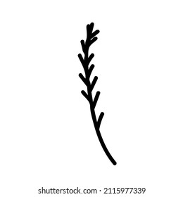 Vector illustration of a branch for Valentine's Day with a black line on an isolated background. Single, simple, festive picture in doodle style. Design for cards, stickers, posters, web, packaging.