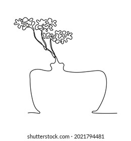 Vector illustration of branch in vase. Modern one line art. Can be use as home decor such as posters, wallpapers, tattoo, tee-shirt print or embroidery and as social media design