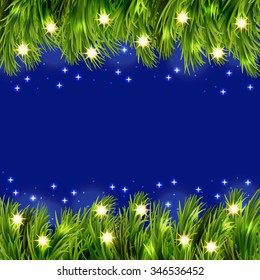 Vector illustration. Branches of the Christmas tree on a blue background