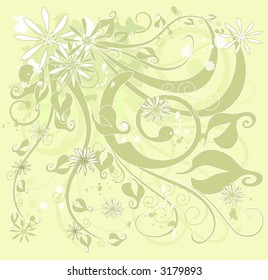 vector illustration with branches, leaves and flowers