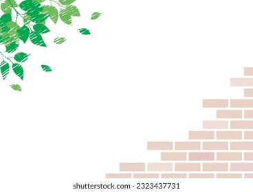 Ilustración vectorial de ramas y hojas en pared de ladrillo