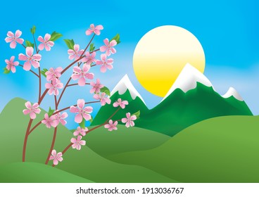 vector illustration with branches of peach tree - spring nature