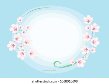 vector illustration with branches of pink flowers sakura on blue background with place for inscription / greeting card for spring invitation