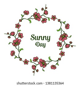 Vector illustration branches red flower frame for invitation card sunny day hand drawn