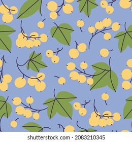 Vector illustration branches of white currant berries and green leaves. Seamless pattern.