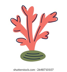 Vector illustration of branching shape coral in cartoon flat style. Colorful marine plant or animal. Underwater nature element for ocean themes, childrens materials, decor, aquariums icon