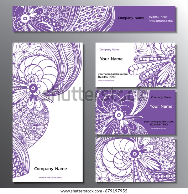 Vector illustration of a brand\
book, business cards, flyers and header on an abstract\
background