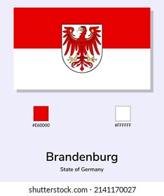 Vektorgrafik der Brandenburger Flagge einzeln auf hellblauem Hintergrund. Brandenburger Illustration mit Farbcodes. So nah wie möglich am Original. einsatzbereit, einfach zu bearbeiten. 
