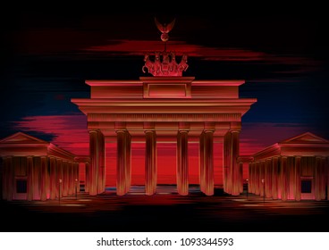 vector illustration of Brandenburg Gate world famous historical monument of Berlin, Germany