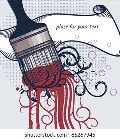 vector illustration of a brash with red paint and abstract plants