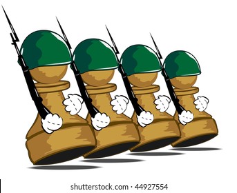 Vector illustration of brave pawns at parade