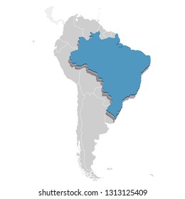 Vector illustration of Brazil in blue on the grey model of South America map