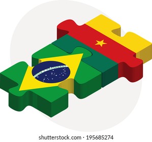 Vector illustration of Brazil and Cameroon Flags in puzzle isolated on white background