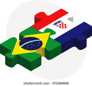 Vector illustration of Brazil and Croatia Flags in puzzle isolated on white background