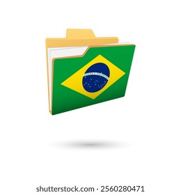 Vector illustration of Brazil flag isolated in file folder on white background.