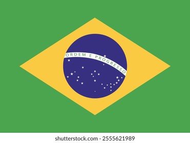 Vector illustration of the Brazil flag in its original 7:10 proportion, featuring a green field with a yellow rhombus, a blue globe with white stars, and the "Ordem e Progresso" motto.