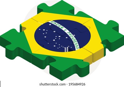 Vector illustration of Brazil Flag in puzzle isolated on white background