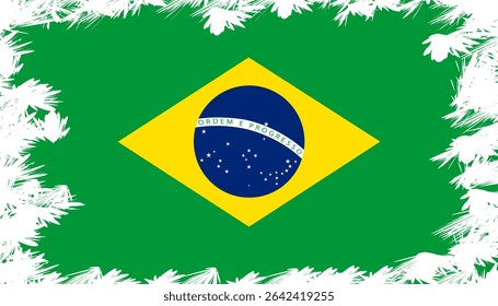 Vector illustration of the Brazil flag with a splash grunge effect, designed as a country icon with brush stroke border. Perfect for national, cultural, or international themes