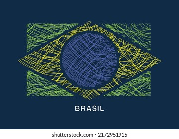 Vector illustration of Brazil flag stylized with colored strokes.