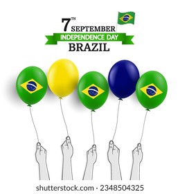 Vector Illustration of  Brazil Independence Day. Hands with balloons.
