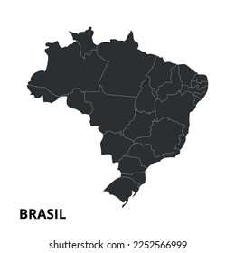 Vector illustration of Brazil map in gray color with dividing lines of states in white color, countries flat design.