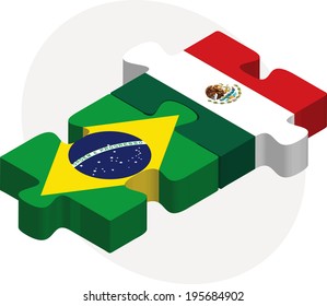 Vector illustration of Brazil and Mexico Flags in puzzle isolated on white background