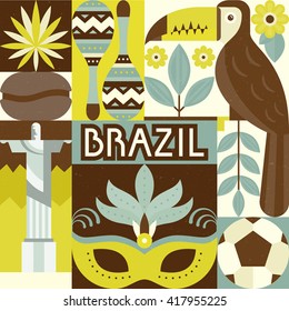 Vector illustration with Brazil symbols. Modern flat style vector illustration.  svg