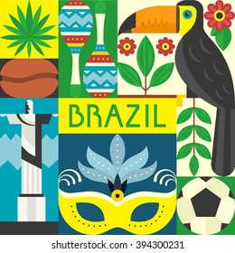 Vector illustration with Brazil symbols. Travel to Brazil concept made in flat style vector.  svg