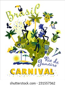 Vector illustration of Brazilian Carnival. Poster in vintage style