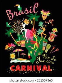 Vector illustration of Brazilian Carnival. Poster in vintage style