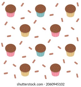 Vector illustration of a brazilian dessert called Brigadeiro, made from chocolate. Digital art of a typical sweet food on children's birthdays in Brazil. Seamless pattern.