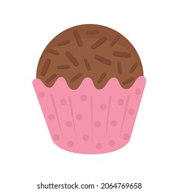 Vector illustration of a brazilian dessert called Brigadeiro, a sweet food made from chocolate, tradicional for children's birthdays in Brazil. Digital art.