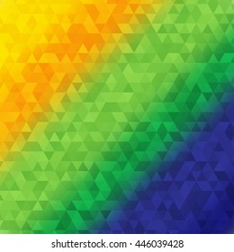 Vector illustration of Brazilian flag color triangle abstract background: yellow, blue, green. For design template on games