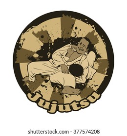 Vector illustration with Brazilian Jiu Jitsu Fighters. Two wrestlers on the mat for your design.