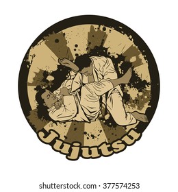 Vector illustration with Brazilian Jiu Jitsu Fighters. Two wrestlers on the mat for your design.