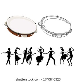 vector illustration with Brazilian samba design elements - pandeiro, text and traditional Rio de Janeiro. Isolated objects, Concept for dancing.