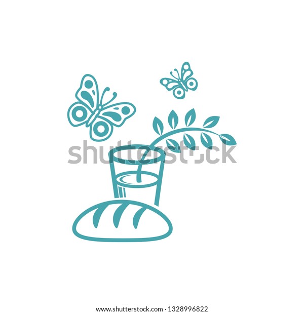 Vector Illustration Bread Butterflies Glass Water Stock Vector Royalty Free