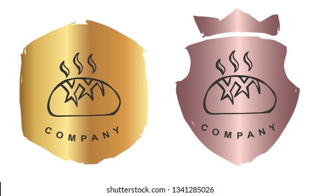 Vector Illustration of Bread Food for Baking with Rose Gold and Gold Banner or Background. Graphic Design for Logo and T-shirt.