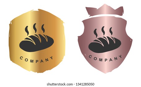 Vector Illustration of Bread Food for Baking with Rose Gold and Gold Banner or Background. Graphic Design for Logo and T-shirt.