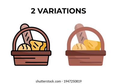 vector illustration of bread icons. Bread on the basket with flat and lineal color