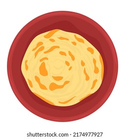 Ilustración vectorial de Parotta de Pan, Paratha o Porotta es un plato de pan plano, que se puede encontrar en India. Aislado sobre un fondo blanco.