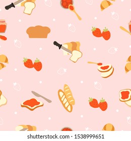 Vector Illustration Bread and Strawberry Jam Background Pattern