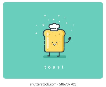 Vector illustration of bread toast funny character, food flat icon