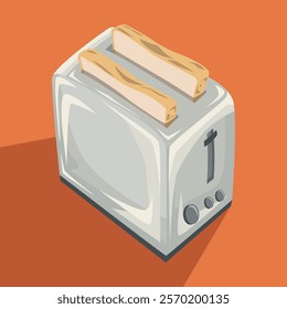vector illustration of a bread toaster with white bread being baked
