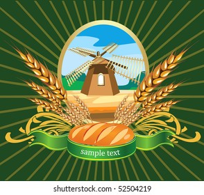 Vector illustration of bread wheat Label