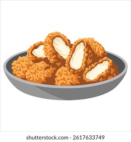 Vector illustration of breaded chicken nuggets on a plate, set against a white background. Perfect for food related designs, restaurant ads and snack themed visuals.