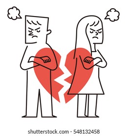 Vector Illustration - Break Up Relationship Broken Heart Couple Man Woman Fight 
