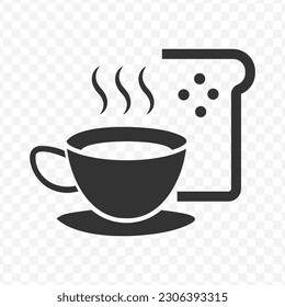 Vector illustration of breakfast of bread and tea icon in dark color and transparent background(png).