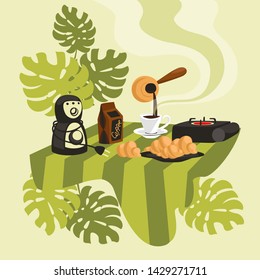 vector illustration of a Breakfast of coffee and croissants. concept image of coffee